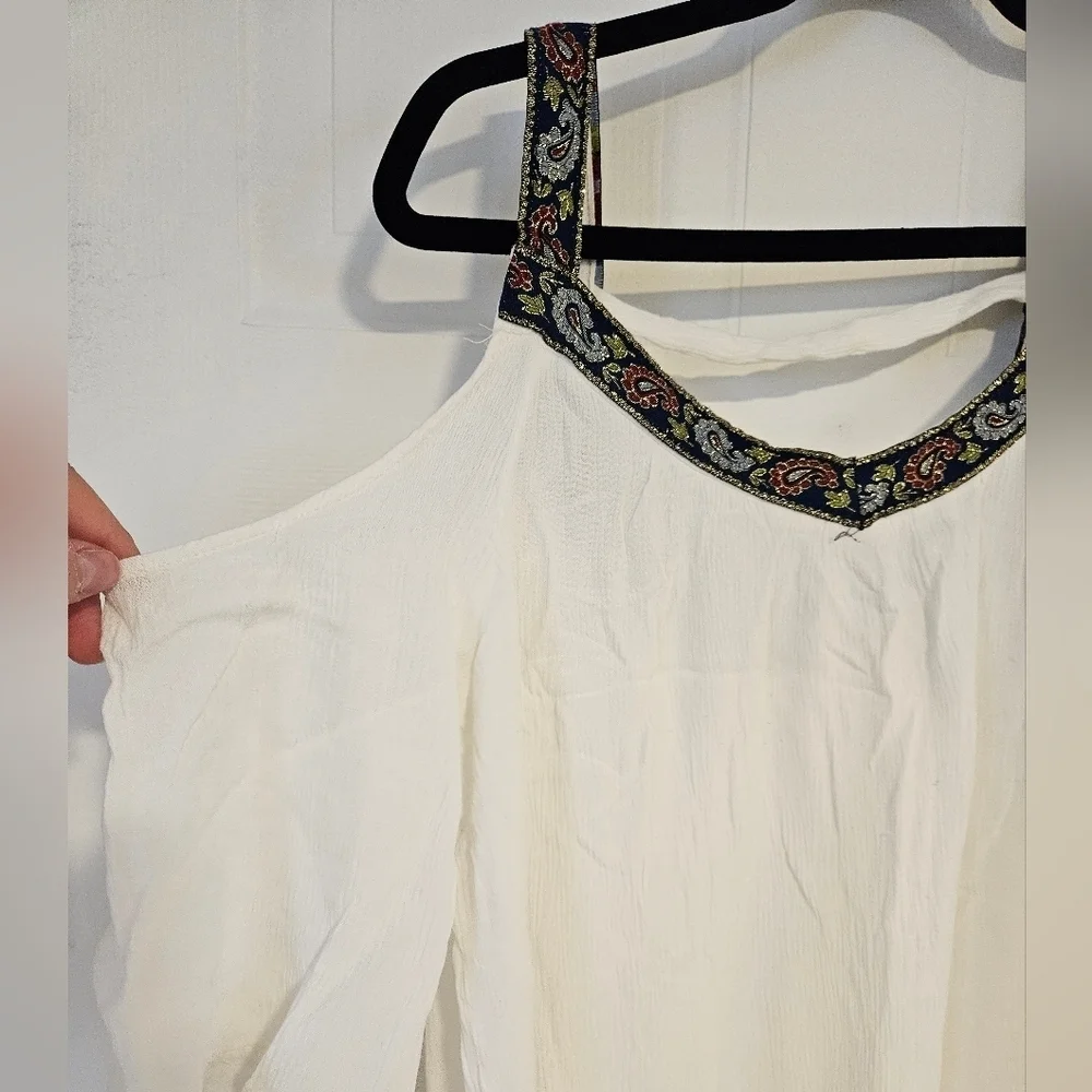 Womens Large white dress cold shoulder short sleeve flowy Short Sleeve - Picture 2 of 4